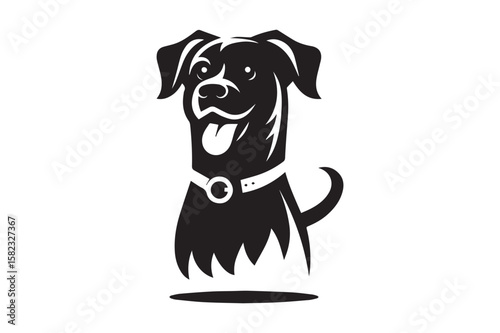 Dog Silhouette creative logo. Beautiful Black and White Dog, Canine, Hound, Pooch, Puppy, Mutt, Tyke, Doggy.	