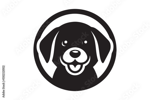 Dog Silhouette creative logo. Beautiful Black and White Dog, Canine, Hound, Pooch, Puppy, Mutt, Tyke, Doggy.	