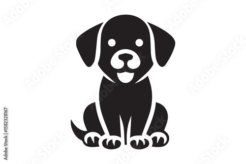 Dog Silhouette creative logo. Beautiful Black and White Dog, Canine, Hound, Pooch, Puppy, Mutt, Tyke, Doggy.	
