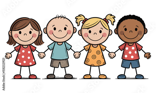 Diverse Group of Happy Children Holding Hands