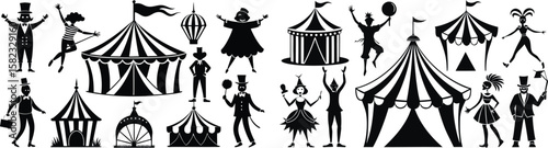 Nostalgic Circus Tent Performer Silhouette Vintage Carnival Theme