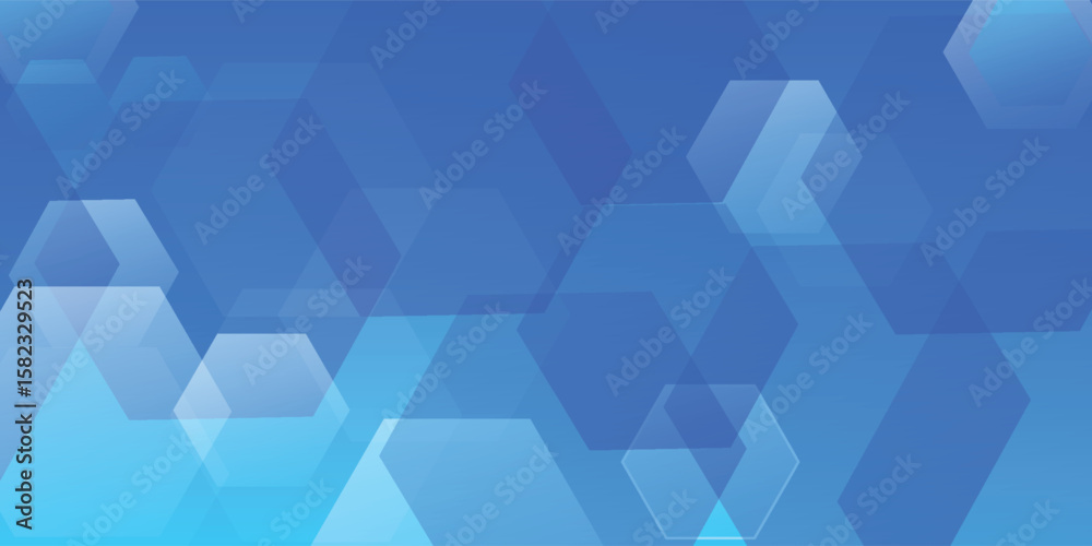 Obraz premium Abstract blue background featuring overlapping translucent geometric hexagonal shapes.