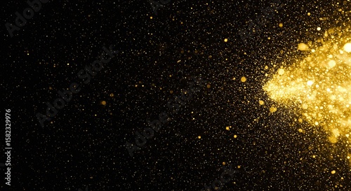 Golden Glitter Particles on Black Background for Celebration and Party Themes