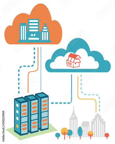 Isometric Cloud Computing Network Concept – Data Storage and Internet Technology Illustration
