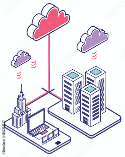 Isometric Cloud Computing Network Concept – Data Storage and Internet Technology Illustration