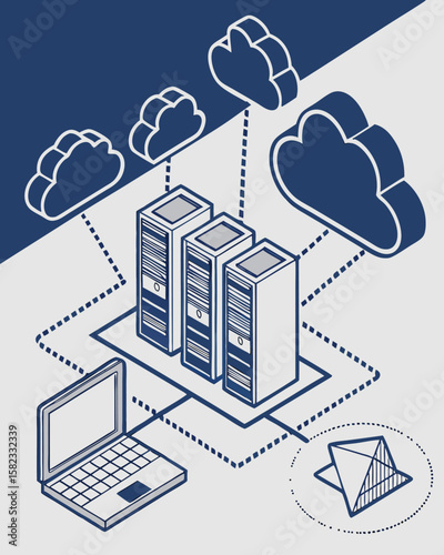 Isometric Cloud Computing Network Concept – Data Storage and Internet Technology Illustration