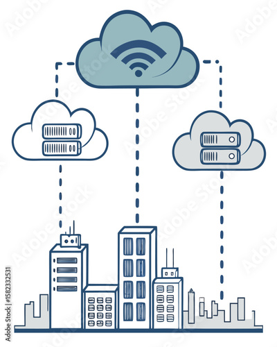 Isometric Cloud Computing Network Concept – Data Storage and Internet Technology Illustration