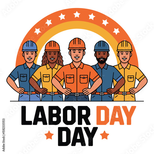 Labor Day Workers Vector Illustration Construction & Industry Tribute Art
