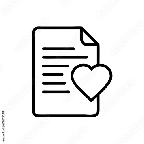 Legal papers with a heart convey love and commitment to legal matters, shown in minimalist graphic form. Legal papers with a heart embody document outline.