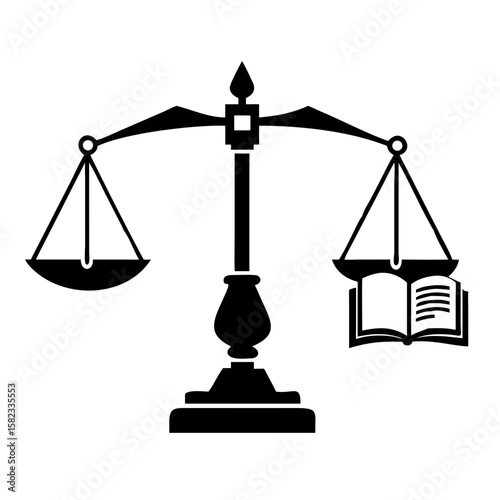 Scales of justice with constitution, law book symbolizes legal balance in courtroom, concept. Balance of power depends on scales of justice with constitution, law.