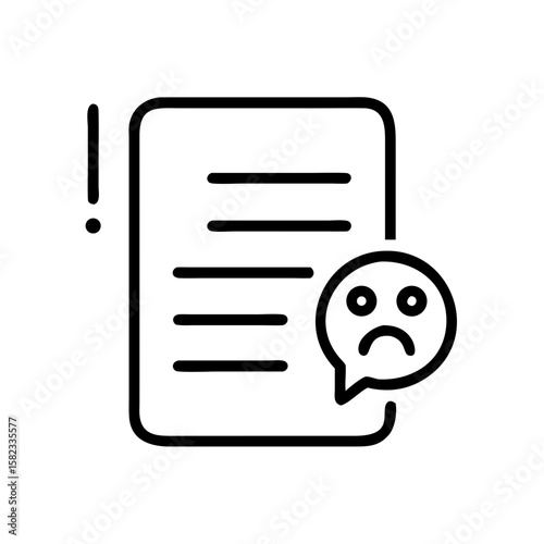 Complaint form document showing lines of text with sad face, conveying negative feedback. Submit complaint form to express dissatisfaction with service or product.