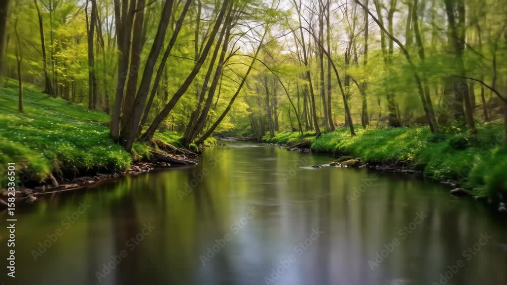 Tranquil river flowing through a lush green forest Tranquil river flowing through a lush green forest