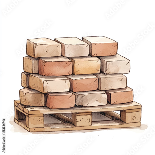 a bricks stacked neatly on a wooden pallet