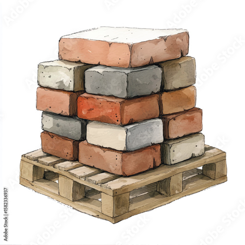 a bricks stacked neatly on a wooden pallet