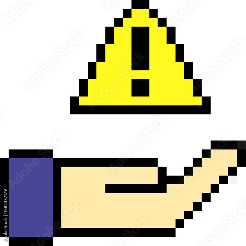 Pixel handle danger icon vector, indicating caution or a hazardous situation in an 8-bit style. Perfect for gaming alerts, warning signs, or retro safety themes.