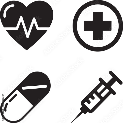 Medical icons set: web buttons with plus, minus, and cross symbols, vector illustrations for positive and negative business signs