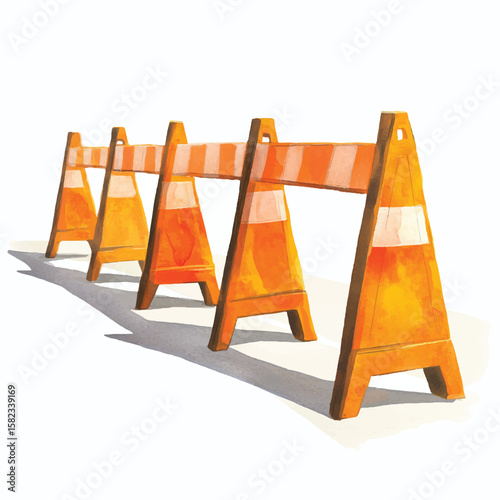 a group of orange traffic barriers at a road