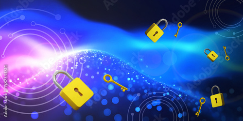 Abstract background and technology. Security protection concept with locks and cybersecurity with advanced secure encryption