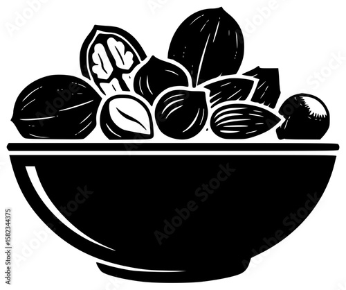 crunchy illustration bowl silhouette food logo nut icon peanut outline shape squirrel walnut hand cashew trail healthy snack natural shape dairy vector graphic background