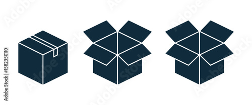 Cardboard box icon vector cartoon box silhouette open box silhouette black packaging box vector
