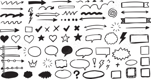 Mega Set of Hand Drawn Doodle Arrows, Bubbles, and Design Elements