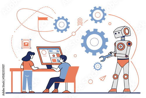 School Robotics Club Vector Illustration
