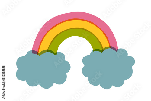 虹と雲のかわいいイラスト（育児・絵本風デザイン）