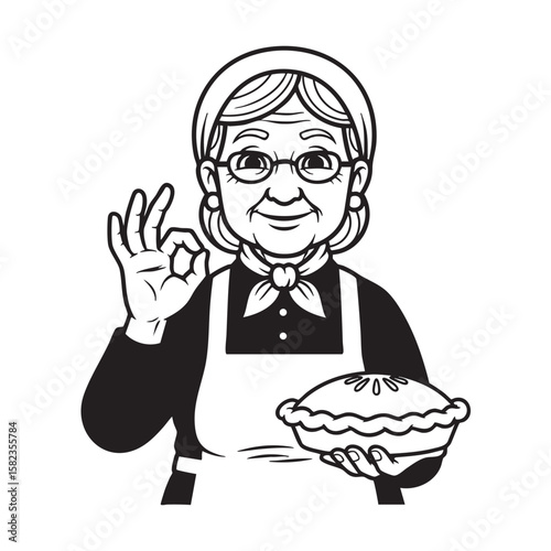 eldery Grandmother Holding a Pie Mascot Vector Illustration
