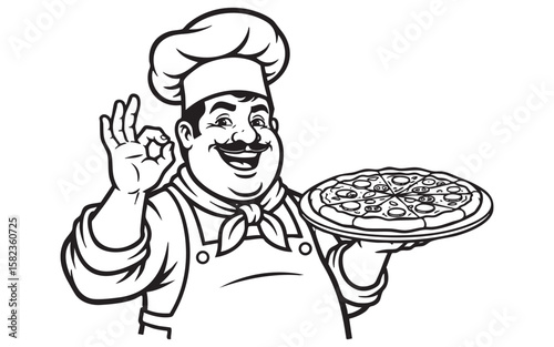 Chef with Pizza Mascot Vector Logo Illustration