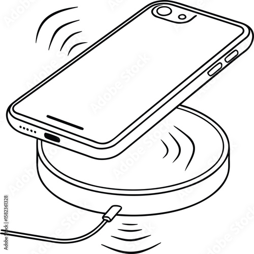 Minimalist drawing of a phone on wireless charger for graphic design projects and presentations.