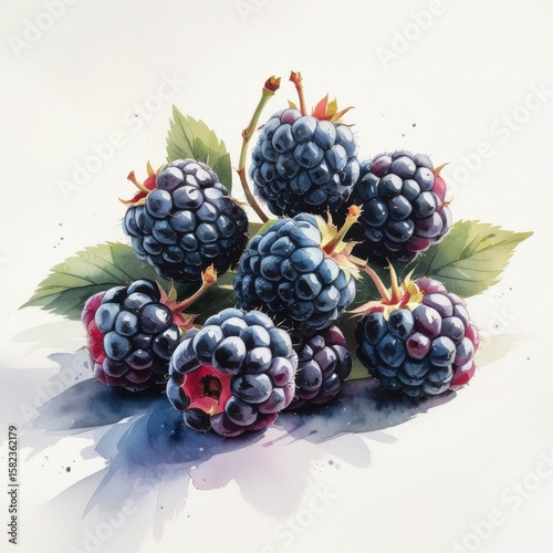 Wallpaper Mural Watercolor Blackberries Illustration: Fresh Fruit Food, Healthy Eating, Berry Art Torontodigital.ca