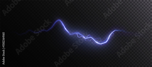Realistic purple lightning bolt on transparent background. Dynamic lighting effect for fantasy scenes, UI design and visual effects in digital projects.