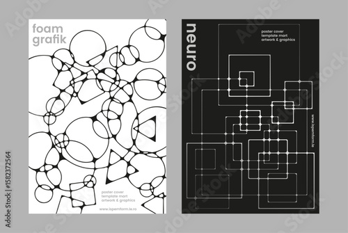 experimental black and white abstract poster design featuring organic bubble-like line structures and neural-inspired geometric networks with modern minimal contrast and dynamic negative space layout