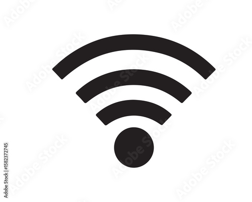 A simple black and white illustration of a wifi signal icon on a plain white background image