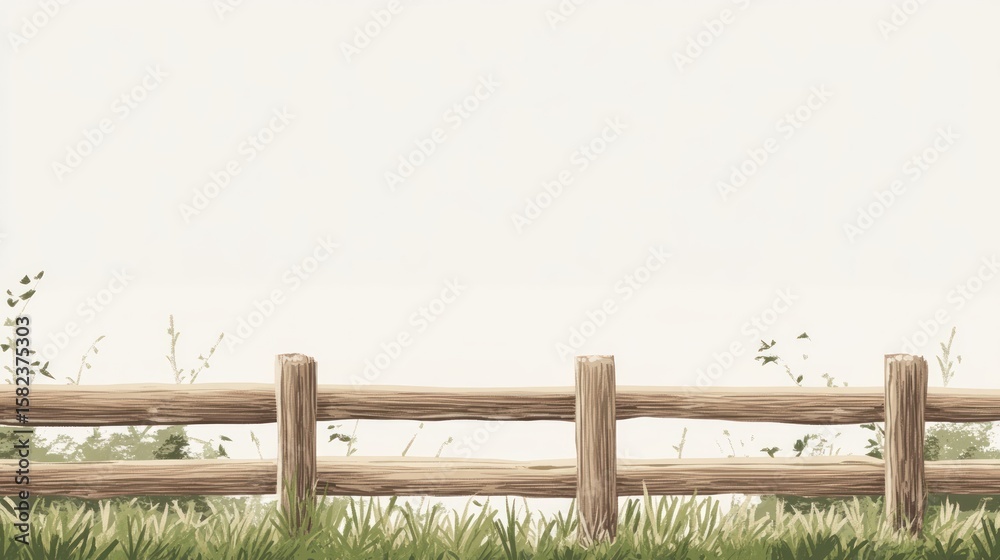 Obraz premium Rustic wooden fence in a grassy field