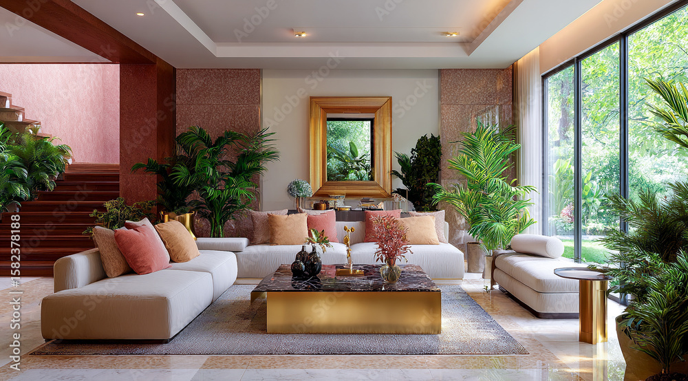Fototapeta premium Interior view of a luxurious living room area