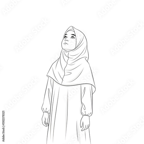 "Muslim Girl Standing Still – Straightforward Islamic Portrait"

