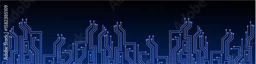 Blue circuit line background vector, depicting a futuristic technological network. Ideal for IT presentations, data processing, or digital connectivity designs with a modern, dynamic feel.