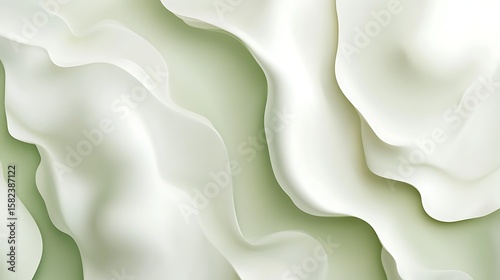 Abstract fluid shapes in light cream and sage green