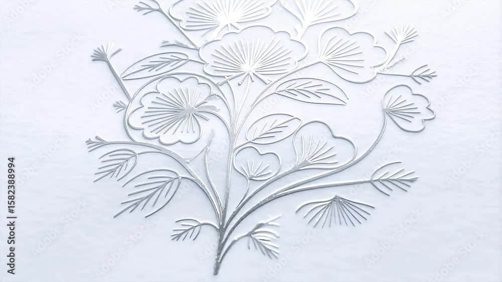 Floral pattern design embossed on white textile background  