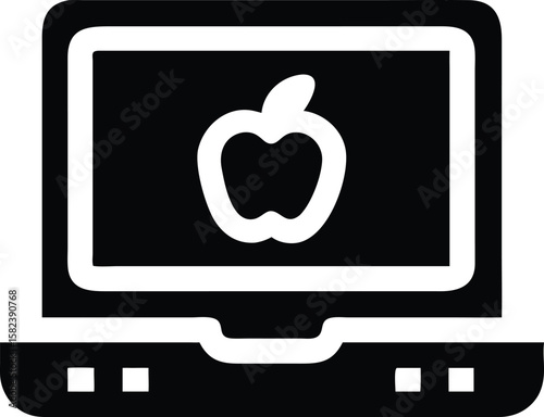 Apple on laptop computer icon symbol
