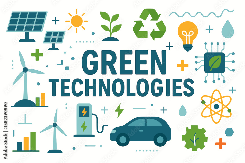 Obraz premium Green technologies and symbols of renewable energy and sustainability 