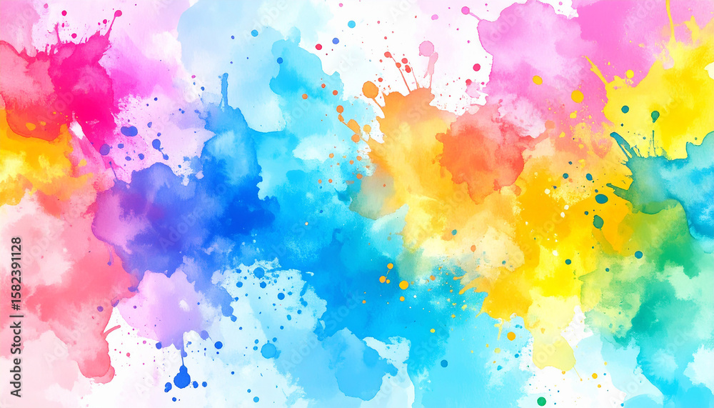 Fototapeta premium Abstract watercolor painting with rainbow colors and white background 