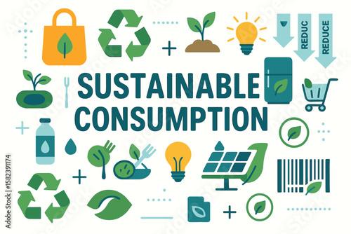 Sustainable consumption concept with eco-friendly icons and symbols  