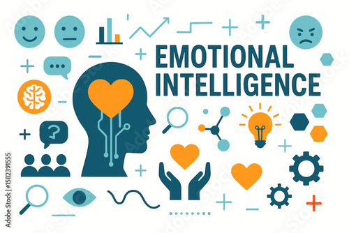 Emotional intelligence concept graphic with icons and symbols  