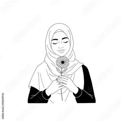 "Muslim Woman Doing Tasbih with Allah Name – Islamic Worship Drawing"
