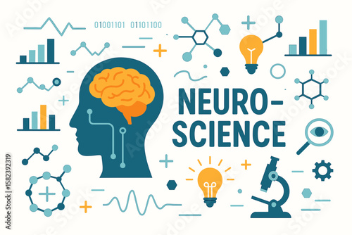 Neuroscience concept with brain and scientific elements in flat design  