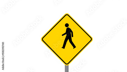 Yellow diamond-shaped pedestrian crossing sign with a black figure of a walking person.