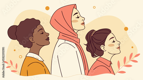 Three diverse women showcase their individuality and strength through profiles adorned with soft pastel colors.