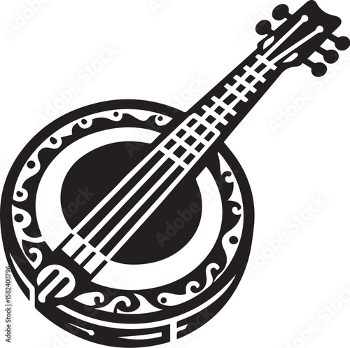 Banjo Instrument silhouette vector art illustration